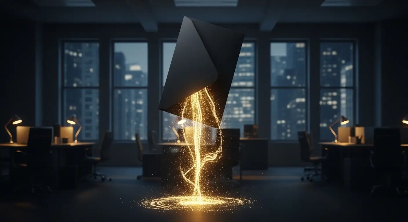 Luxury black envelope with flowing golden digital ink representing AI newsletter growth prompt engineering