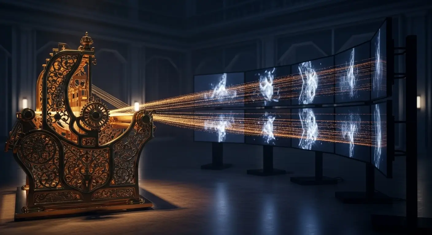 Golden digital loom representing AI content repurposing prompts for omnichannel marketing