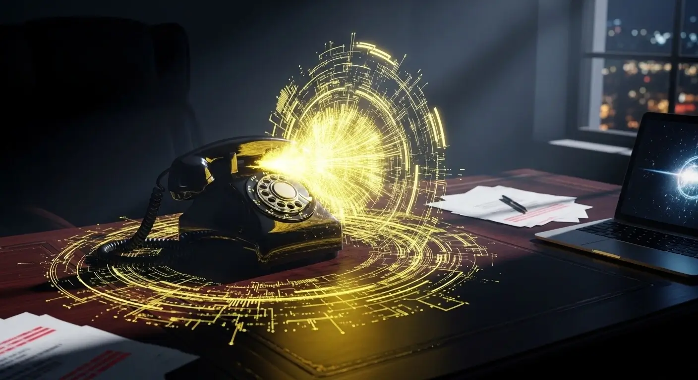 Vintage black telephone with golden digital shockwave illustrating AI PR outreach prompt engineering for backlinks