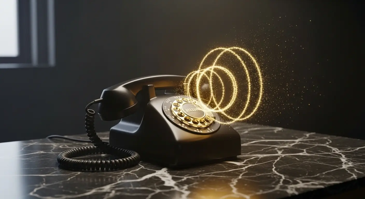 Vintage black telephone with golden pulses illustrating AI-driven cold calling scripts for agencies